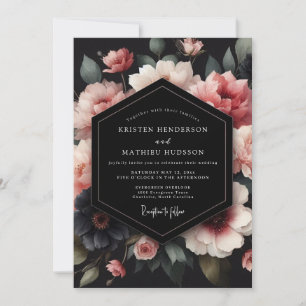Houtskool Blush Bloem Nocturne Bruiloft Kaart