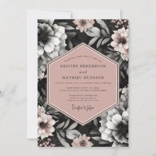 Houtskool Blush Elegante Bloeiende Bruiloft Kaart