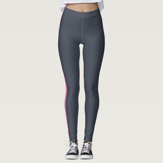 Houtskool Donkerblauw Helder Roze Zijpaneel Leggings (Voorkant)