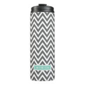 Houtskool en Aqua Chevron Monogram Thermosbeker (Voorkant)