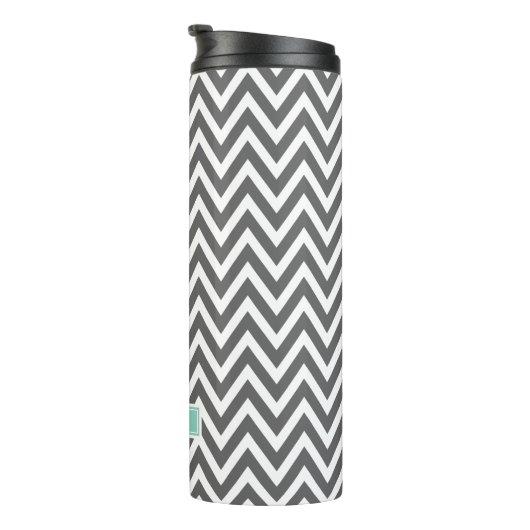 Houtskool en Aqua Chevron Monogram Thermosbeker (Geroteerd rechts)