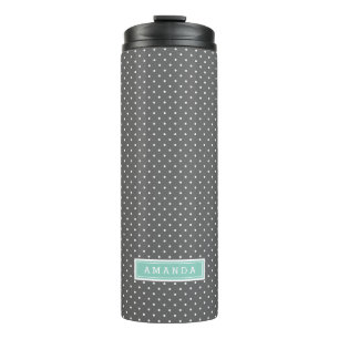 Houtskool en Aqua Kleine Stippen Monogram Thermosbeker