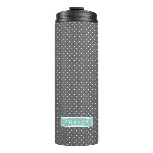 Houtskool en Aqua Kleine Stippen Monogram Thermosbeker (Voorkant)