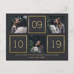 Houtskool en goud Fotocollage De datum opslaan Aankondigingskaart