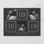 Houtskool en goud | Fotocollage De datum opslaan Aankondigingskaart (Voorkant)