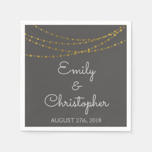 Houtskool en Gouden Folie String Lights Wedding Servet