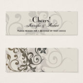 Houtskool en Ivoor Filigraan Bruiloft Drink Ticket Mini Visitekaartjes (Voorkant /achterkant)