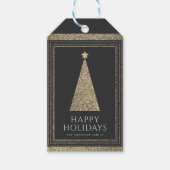 Houtskool en koper goud glitter kerstboom cadeaulabel (Voorkant)