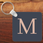 Houtskool en lichtroze gepersonaliseerde monogram sleutelhanger (Voorkant)