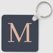 Houtskool en lichtroze gepersonaliseerde monogram sleutelhanger (Achterkant)