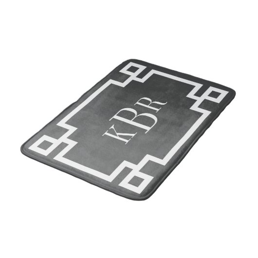 Houtskool en Wit Grieks Key Custom Monogram Badmat (Gekanteld)