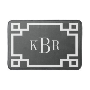 Houtskool en Wit Grieks Key Custom Monogram Badmat