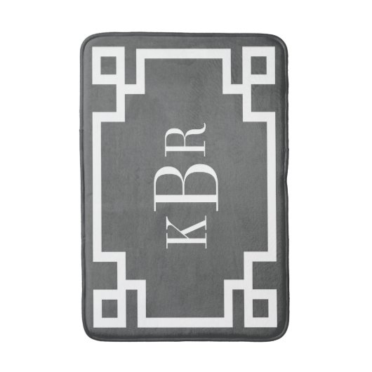 Houtskool en Wit Grieks Key Custom Monogram Badmat (Voorkant Verticaal)