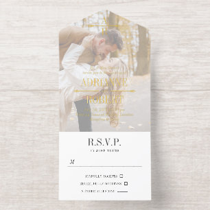 Houtskool & Goud Tekst Grote Foto Monogram Huwelij All In One Uitnodiging