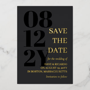 Houtskool & Goud Typografie Bruiloft Save the Date Folie Uitnodiging