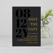 Houtskool & Goud Typografie Bruiloft Save the Date Folie Uitnodiging (Staand Voorkant)