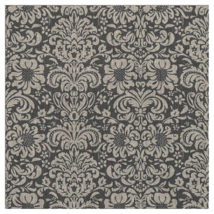 Houtskool Grijs Bloemen Damask Stof