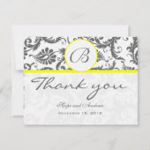 Houtskool Grijs Damast Gele Bruiloft Dank u Kaart (Voorkant)