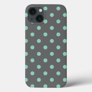 Houtskool Grijs en Aqua Polka Dots iPhone 13 Hoesje