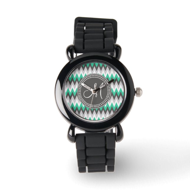 HOUTSKOOL GRIJS EN GROENE CHEVRON HORLOGE (Voorkant)