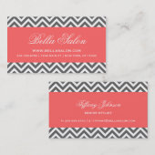 Houtskool grijs en koraal moderne Chevron strepen Visitekaartje (Voorkant / Achterkant)