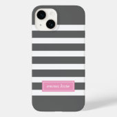 Houtskool Grijs en Roze Preppy Strepen Monogram Case-Mate iPhone Case (Achterkant)