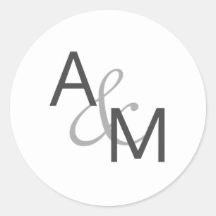 Houtskool Grijs en Wit Monogram Envelop Afdichting Ronde Sticker