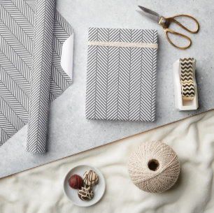 Houtskool Grijs en wit visgraat Cadeaupapier