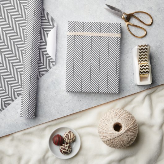 Houtskool Grijs en wit visgraat Cadeaupapier (Crafts)