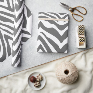 Houtskool Grijs en Wit Zebra Strepen Dierenprint Cadeaupapier