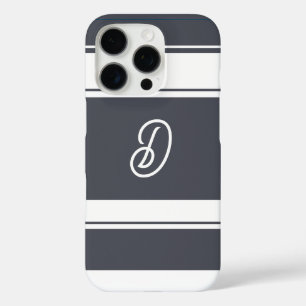 Houtskool Grijs en Witte Strepen Patroon Monogram iPhone 16 Pro Hoesje
