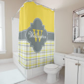 Houtskool Grijs Geel Madras Plaid 1ICB Lint Naam Douchegordijn (In situ)