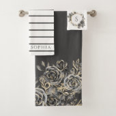 Houtskool Grijs Goud Zwart Roos Bloemen Monogram N Bad Handdoek (Insitu)