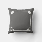 Houtskool Grijs Grieks Key Border Custom Monogram Kussen (Achterkant)