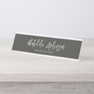 Houtskool grijs modern minimaal elegant script bureau naambordje