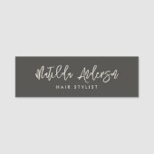 Houtskool grijs modern minimaal elegant script naamplaatje (Voorkant)