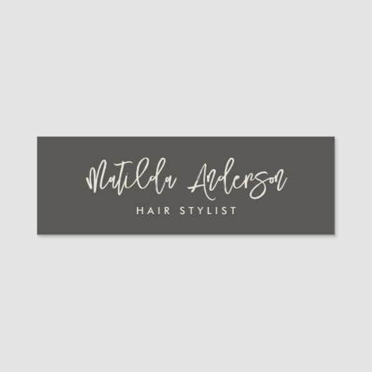 Houtskool grijs modern minimaal elegant script naamplaatje (Voorkant)