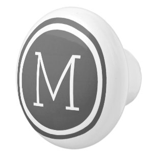 Houtskool Grijs Monogram Gepersonaliseerde Ladekno Keramische Knop