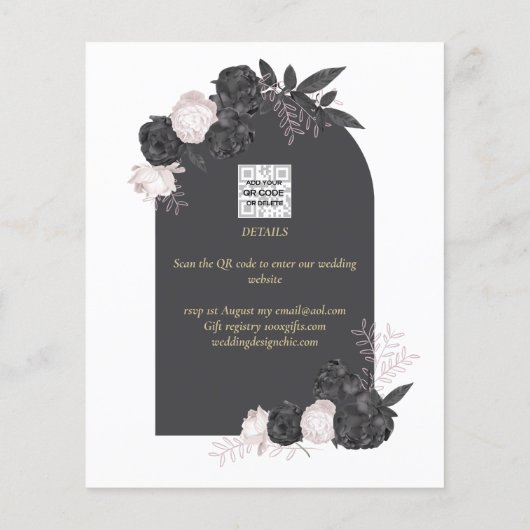 Houtskool Grijs Roze Rozen Trouw SAVE THE DATE Flyer (Achterkant)