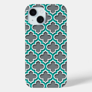 Houtskool Grijs Teal Witte Marokkaanse Quatrefoil 