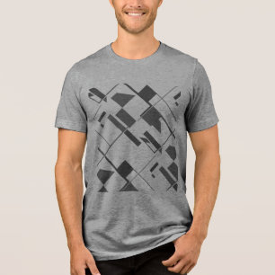 Houtskool Grijs Vormt Kriskras Abstracte Art Print Tri-Blend Shirt