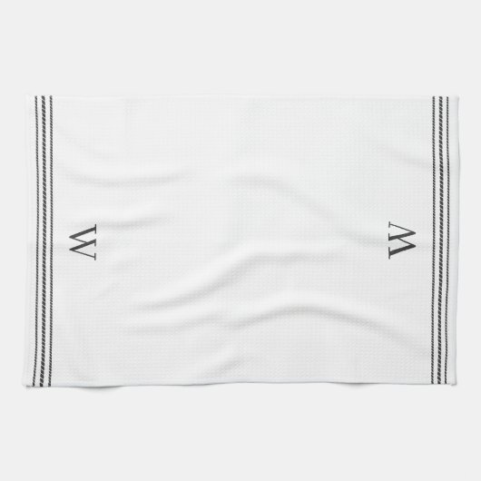 houtskool | Helling Stripe Monogram Theedoek (Horizontaal)