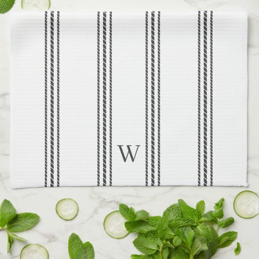 houtskool | Helling Stripe Monogram Theedoek (Gevouwen)