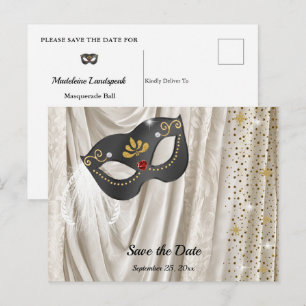 Houtskool Ivoor Masquerade Damast Save the Date Briefkaart