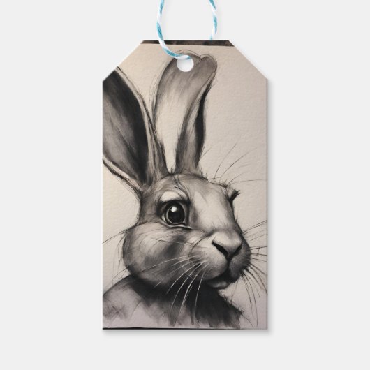 Houtskool Konijn Schets Cadeaulabel (Voorkant)