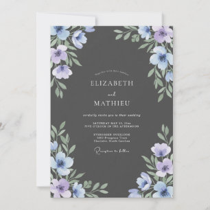 Houtskool Lavendel Wilde Bloemen Bruiloft Kaart