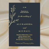 Houtskool Monogram Botanisch Minimalistisch Goud Folie Uitnodiging