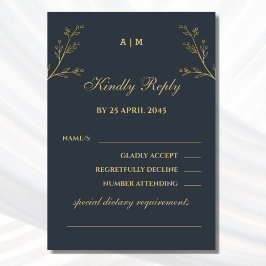 Houtskool Monogram Botanische Huwelijk RSVP Kaart