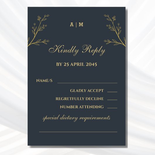 Houtskool Monogram Botanische Huwelijk RSVP Kaart