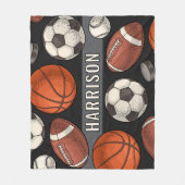 Houtskool Multi Sport Aangepaste Naam Monogram Fleece Deken (Voorkant)